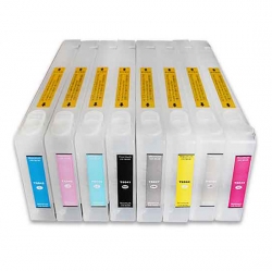 Set of 8 refillable cartridges with resettable chips for Epson Stylus Pro 7880/9880